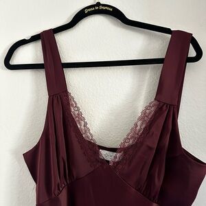 Wayf Wine Burgundy Lace Trim V-Neck Dress
